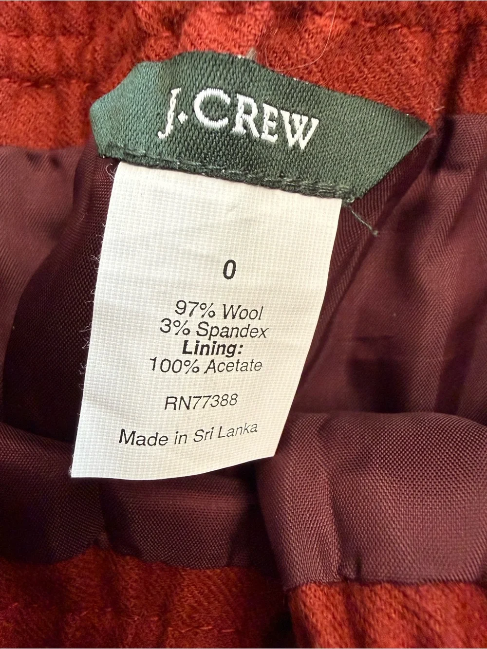 J. Crew Rustic Red Wool Blend Paper Bag Mini Skirt 0